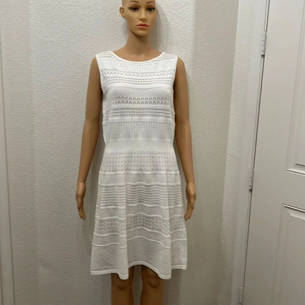 Lauren Ralph Lauren White Dress Sz PXL Crotchet Knit Scoop Neck Sleeveless Midi